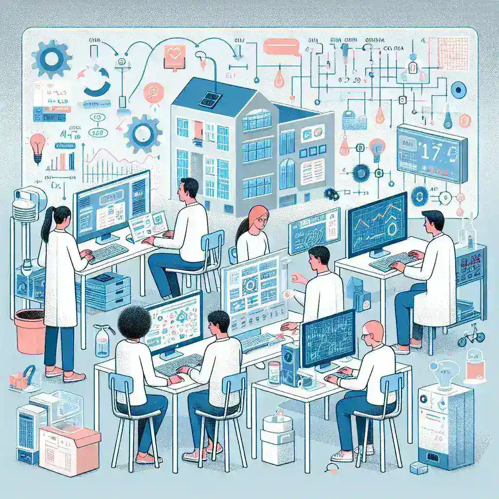 "Investigadores en Granada trabajando en un algoritmo innovador para optimizar el consumo eléctrico en hogares, presentado en un laboratorio de tecnología."