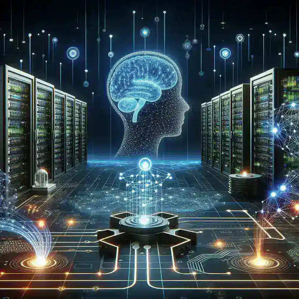 "Ilustración de plataformas de escalado automático basadas en IA, mostrando una arquitectura digital moderna y eficiente que optimiza recursos en infraestructura tecnológica."